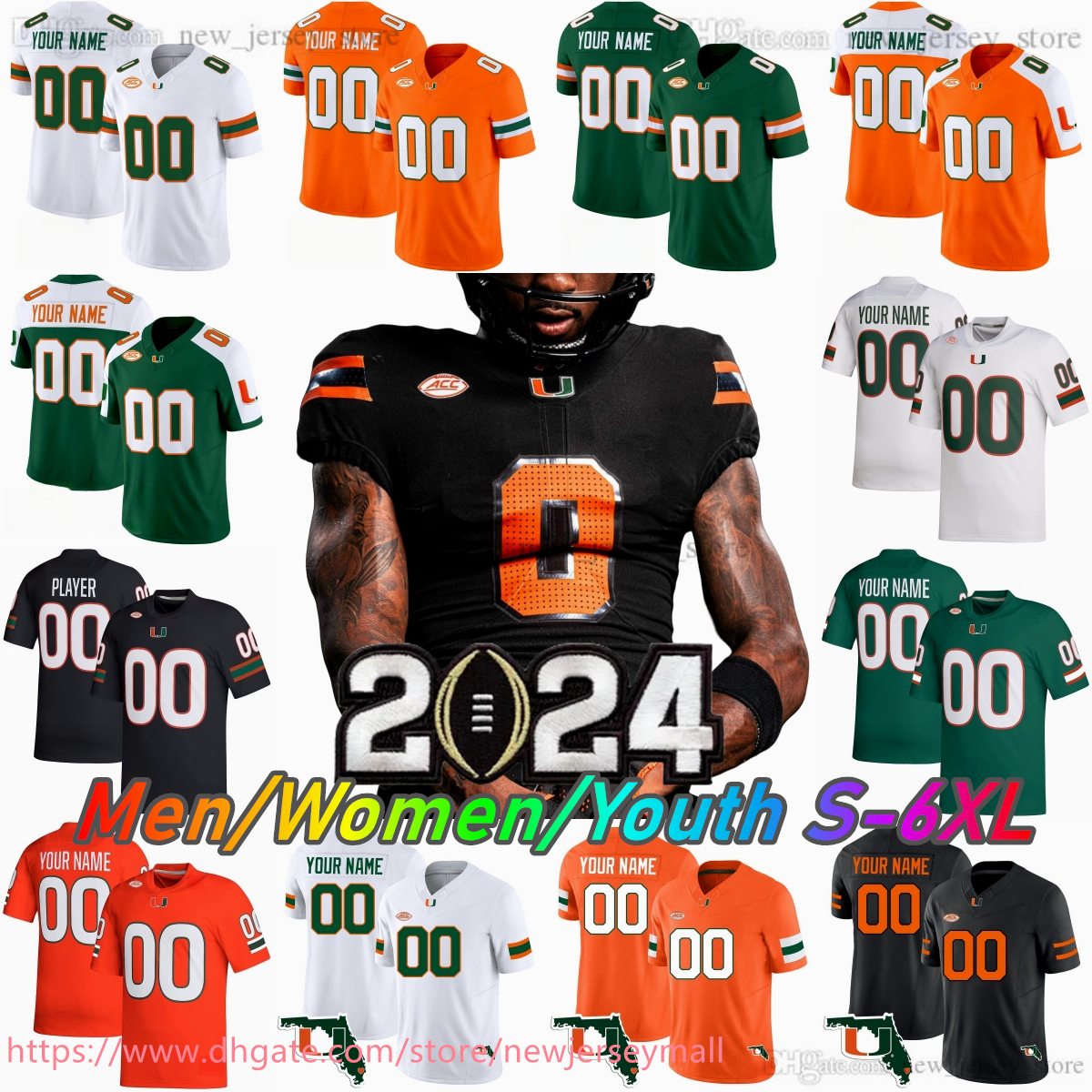 2024 Custom S-6XL Miami Hurricanes College Football Jersey 1 Cam Ward Damien Martinez Xavier Restrepo Francisco Mauigoa Mishael Powell Lyle Ajay Allen