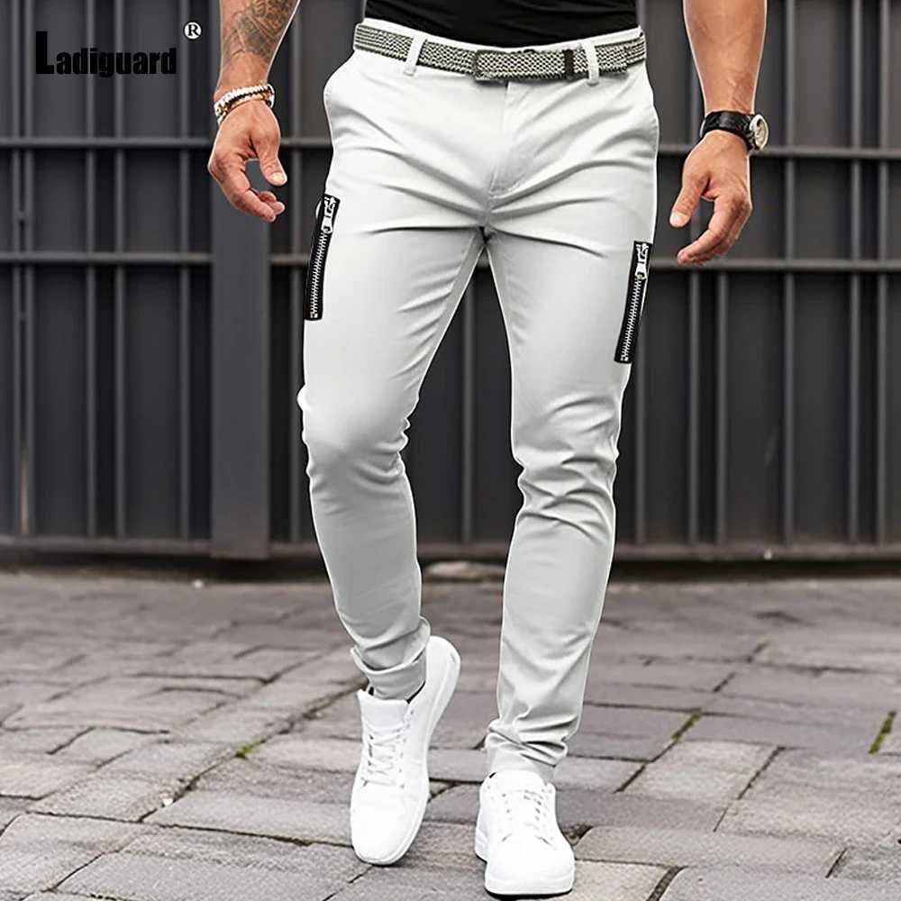 Plus Size 3xl Mens Cargo Pants Solid Grey White Pencil Pants Mens Elegant Zipper Pocket Mens Trouser Mens Street Clothing 2023 W241009
