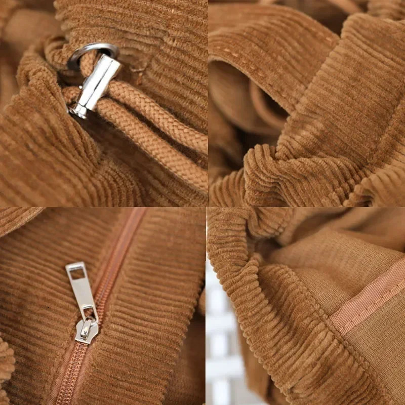 Simple casual handbag Corduroy shoulder bag for teenage students womens large drawstring handbag womens shopping bag 241008