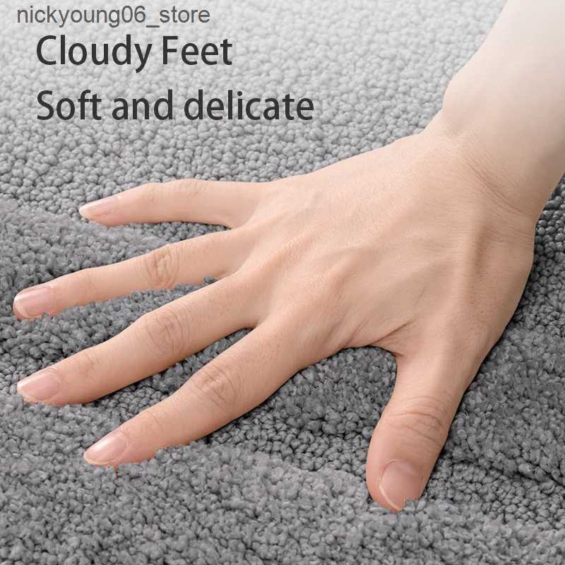 Non-Slip Bath Mats Simple Solid Color Oval Bath Mat High and Low Plush Design Flocked Bathroom Rug Carpet Anti-slip Water Absorbent Foot Mat L240910