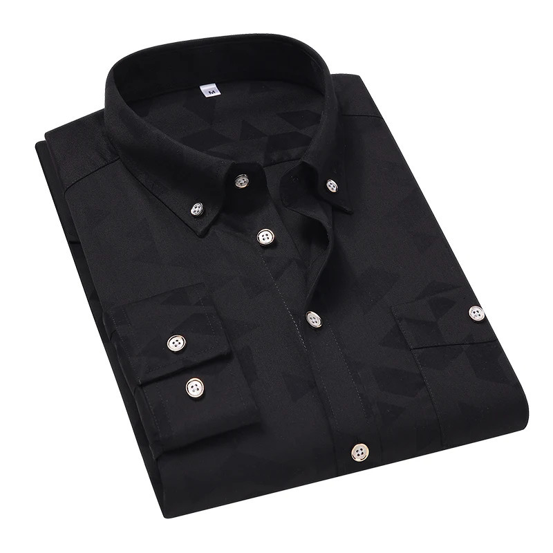 Spring Autumn Mens Fashion Jacquard Weave Shirt Casual Slim Fit Long Sleeve Shirts Mens Cotton Business Office Shirts 5XL 241010