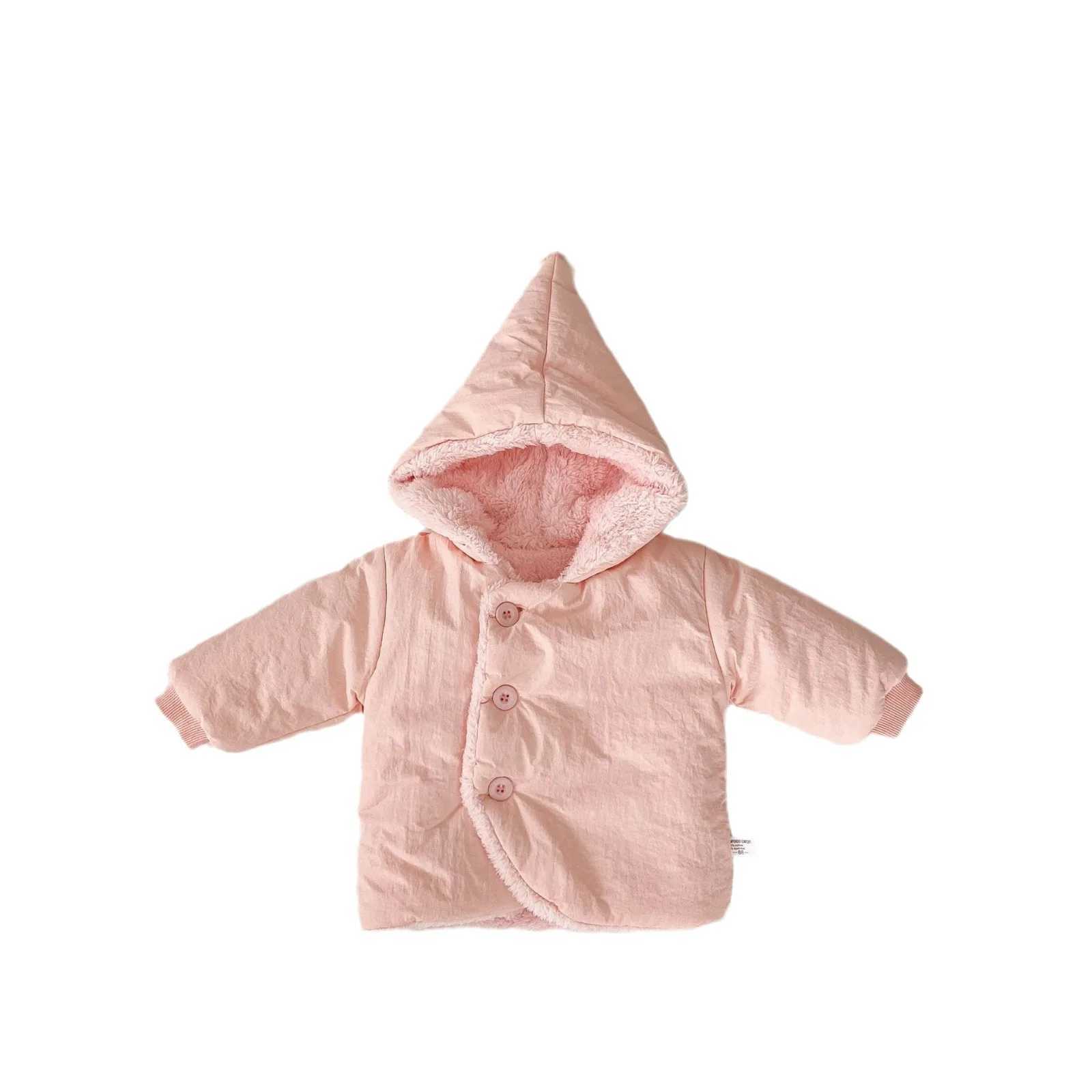 Down Coat Winter Baby Girl Parkas Cotton Hoodie with Velvet Buttons Solid Thick Warm Baby Girl Coat Preschool Girl Jacket H241010