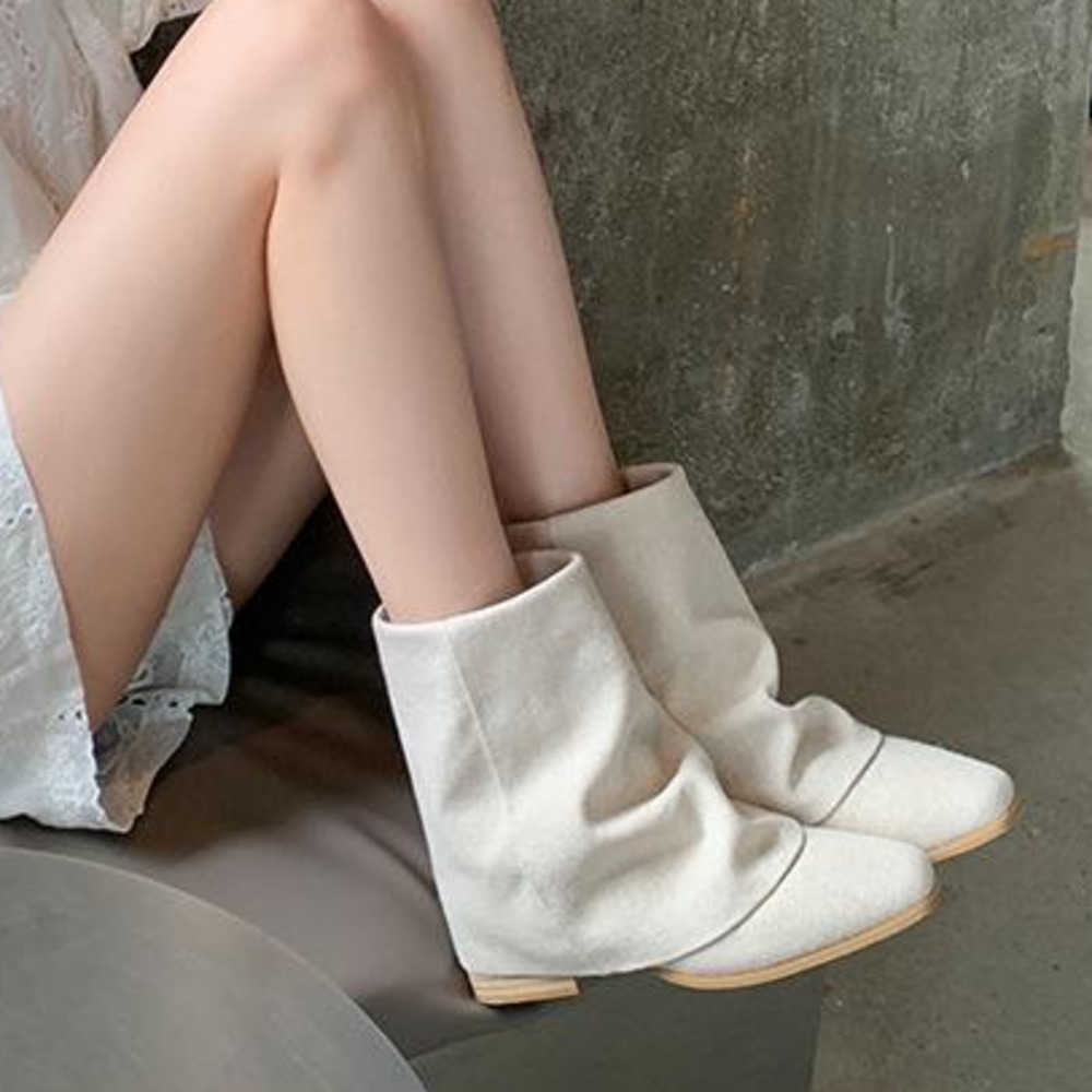 Autumn Square Fashion Sock Boots Toe Thick Heel Tube Ankle Boots Western Short Boots Womens Pile Boots Women Shoes Winter 240826