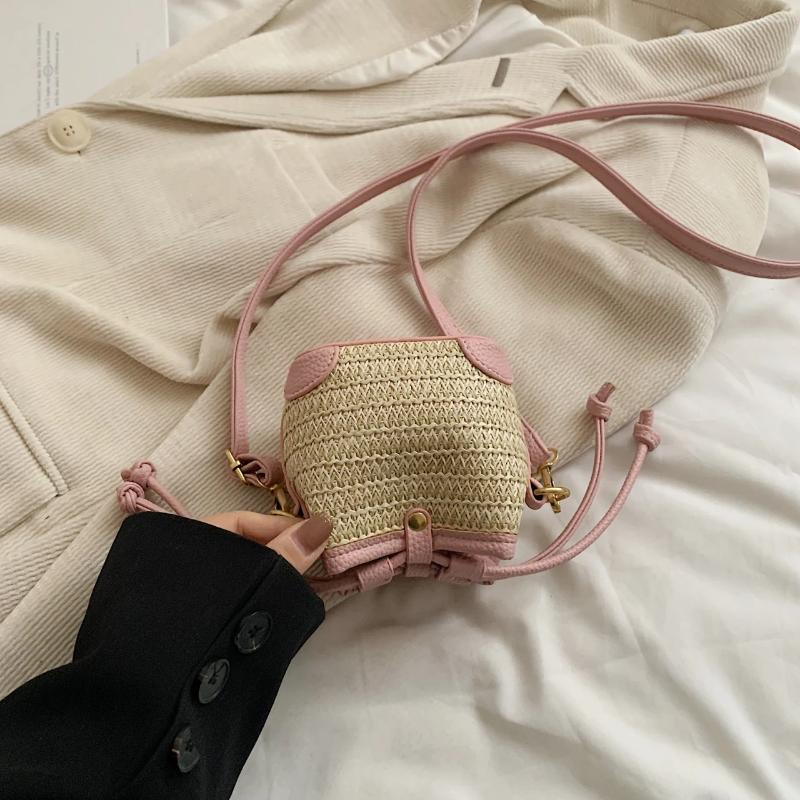 Free Shipping Shoulder Bags Fashion Mini Straw Bucket For Women 2024 Summer Knitting Crossbody Bag Female Designer Messenger Handbag
