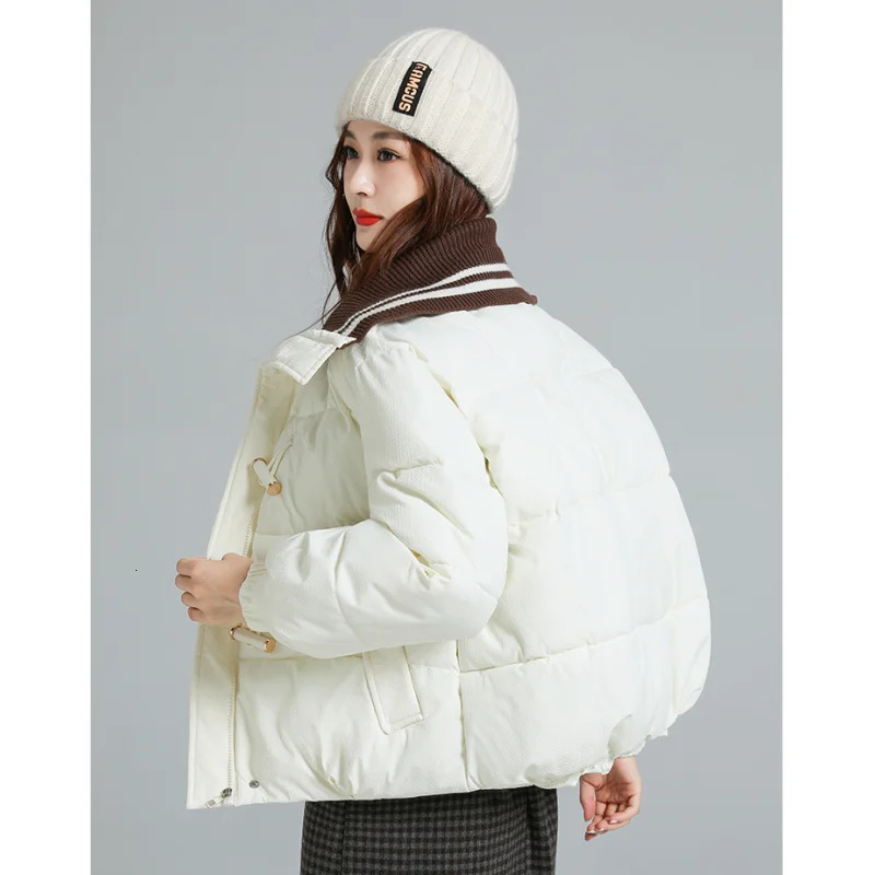 Womens down jacket white winter Korean fashion Y2K style pocket black thick warm womens jacket cotton jacket 241009