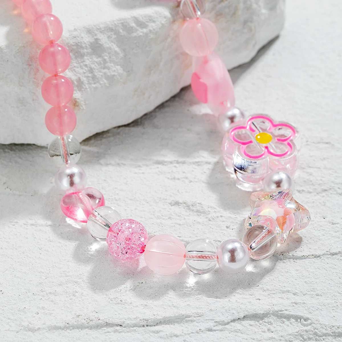 Sweet Girl Pink Love Bow Knot Handmade Beaded Mobile Phone Chain Womens Rope Chain Fashion Casual Durable Jewelry GiftX241010