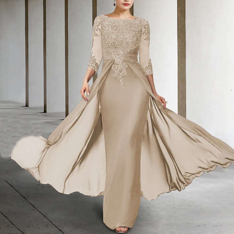 Long Elegant Mother of the Bride Dresses Chiffon Appliques Jewel Neck or Length Evening Party Skirt for Women Prom Dress
