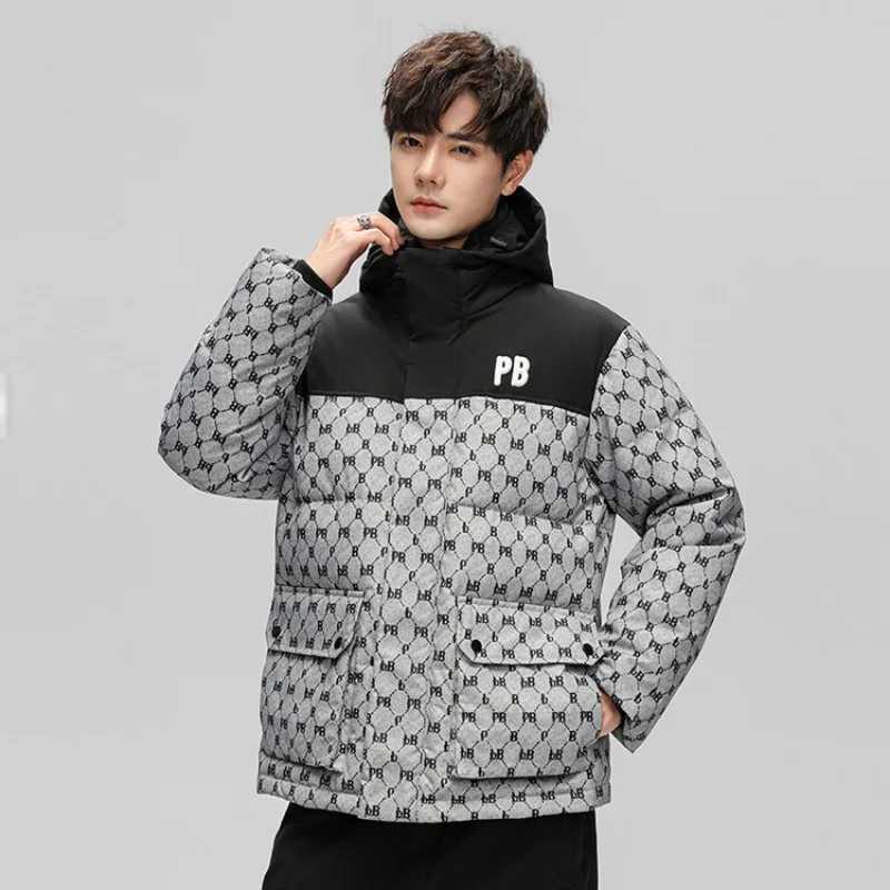 Men's Down Parkas Mens winter hoodie thick coat white duck warm print fashionable casual windproof mens jacket Y241009NY6O