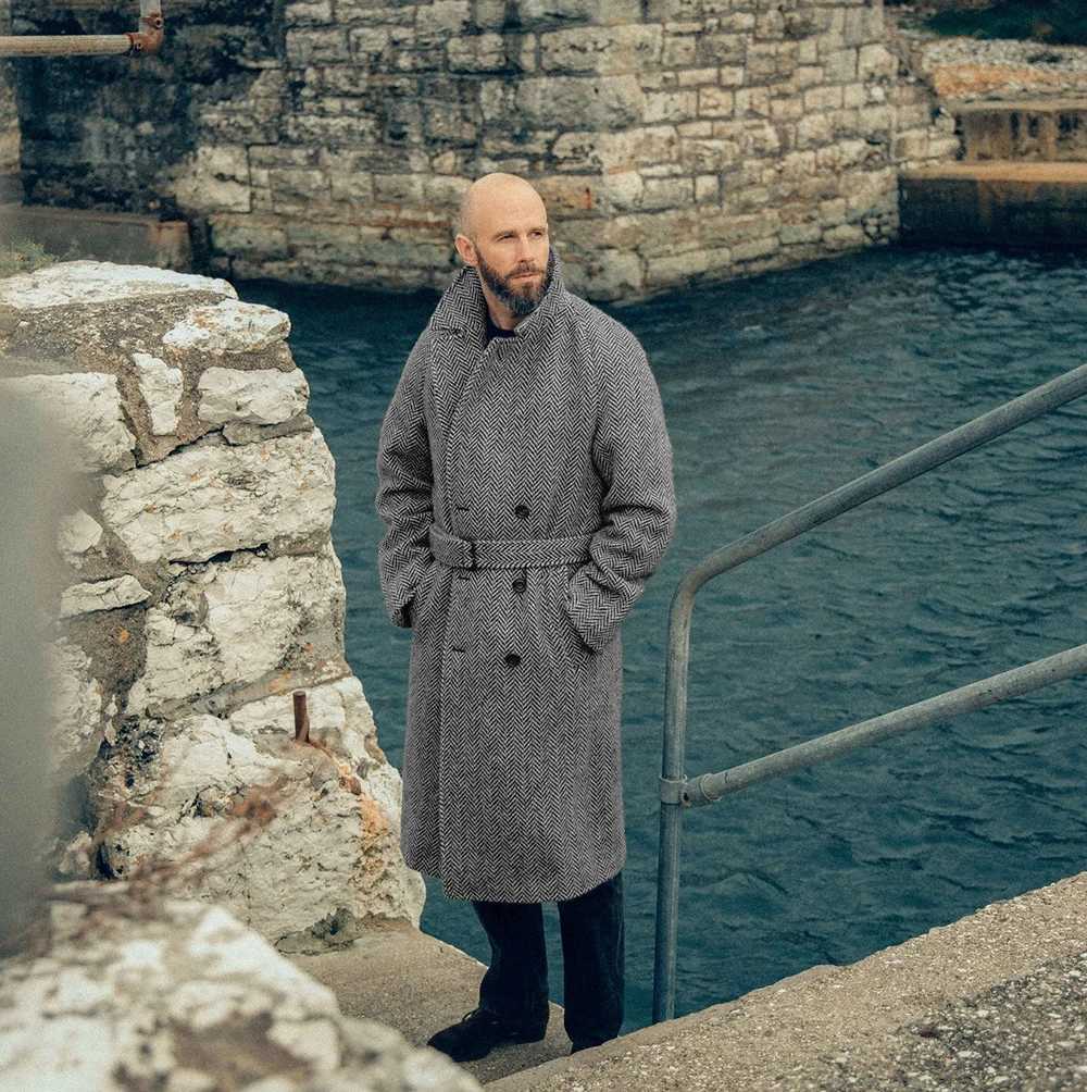 Mens autumn and winter mid-length woolen British style sub-coat new double-breasted quilted thickened mens warm coat LX241010