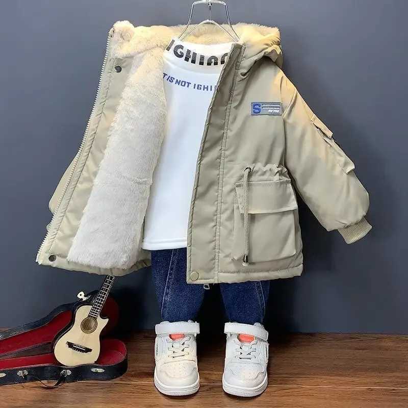 Down Coat Boys and girls winter jacket medium length down jacket new thick hooded jacket big childrens jacket 2-10 years old H241010
