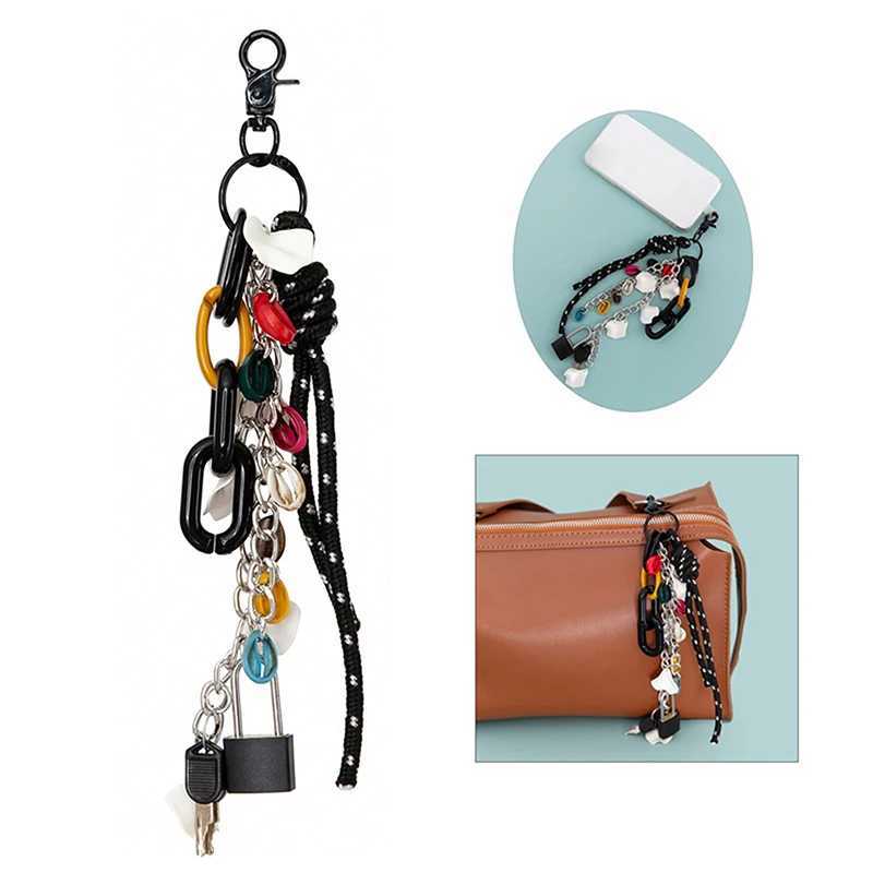 Keychains Lanyards Fashionable and creative lock key pendant keychain colorful womens bag charming handbag hanging decoration car holder H241010
