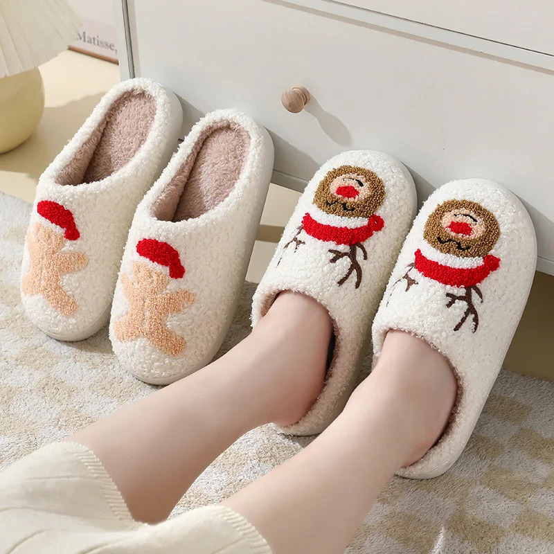 Christmas Slippers Womens Men Home Bedroom Shoes Winter Mens Female Indoor Plush Soft Fluffy Living Room Floor Flip Flops 241010
