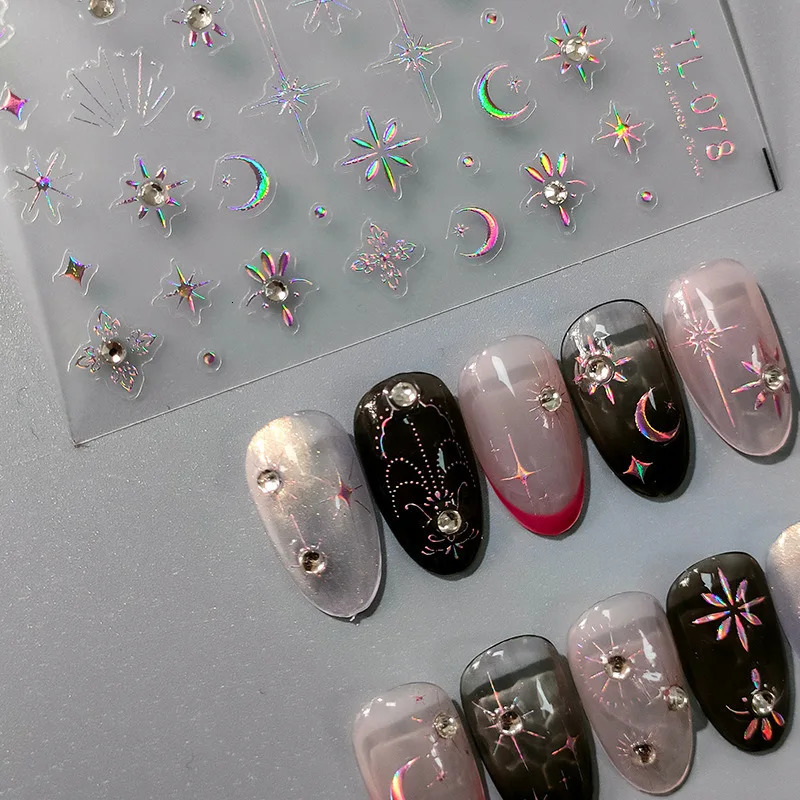 Golden Christmas Nail Stickers Metal Effect Silver Moon Star Adhesive Stickers for Christmas Nail Art Decoration 241008