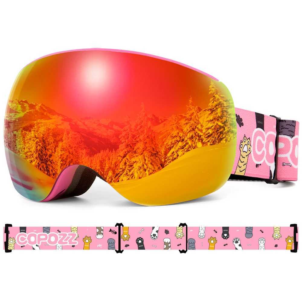 Magnetic childrens skiing goggles UV400 anti fog mask glasses skiing girls and boys skiing goggles with personalized strap CL241010