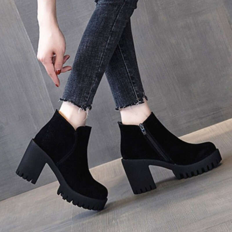 Footwear Punk Style Booties Black Female Ankle Boots Very High Heels Combat Short Shoes For Women Heeled Suede Winter 2024 Sale