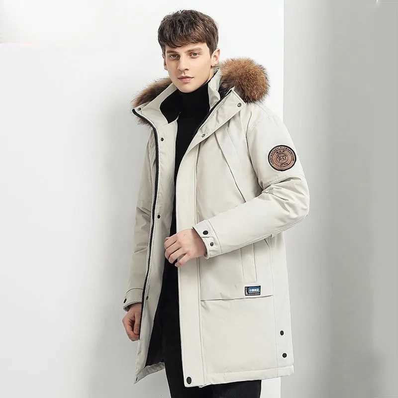 Men's Down Parkas 2024 New Men Down Jacket Winter Coat Mid-length Loose Frock Parkas Thicken Warm Fur Collar Outwear Hooded Trend Overcoat Y24100
