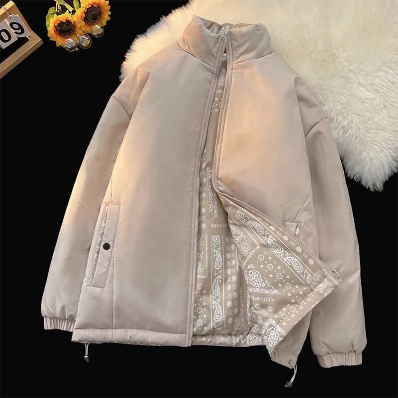 Men's Down Parkas Winter Warm Thicken Coat Harajuku Fashion Worn on Both Sides Parkas Strtwear Trend Winter Jackets Casual Warm Puffer Jacket Y24