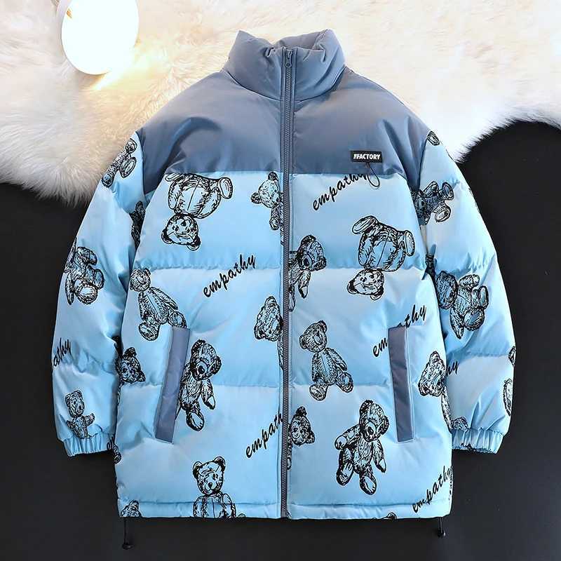 Men's Down Parkas Fashion Cartoon Print Winter Warm Bubble Jacket Windproof Zipper Winter Warm Thicken Parkas Cartoon Print Puffer Jacket for Men