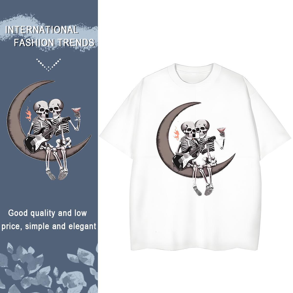 2024 DIY T Shirts Women 100% Cotton 230g Breathable Crew Neck Beach moon Womens Tshirts Loose fit Custom Print Oversized Polos