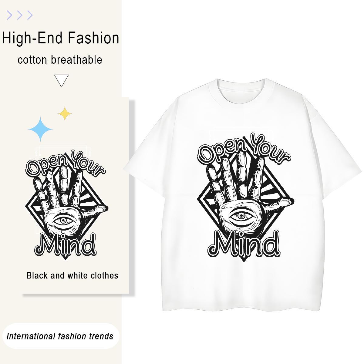 New Women T Shirts 230g Cotton Breathable Crew Neck Street Wear hands Woman Tshirt Loose fit Cartoon Anime Tops Shirt