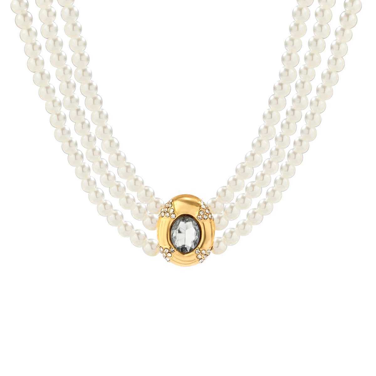 IngeSight.Z Vintage Multi-layer Imitation Pearls Choker Necklaces Women Luxury Oval Rhinestones Necklace Wedding Party JewelryX241009