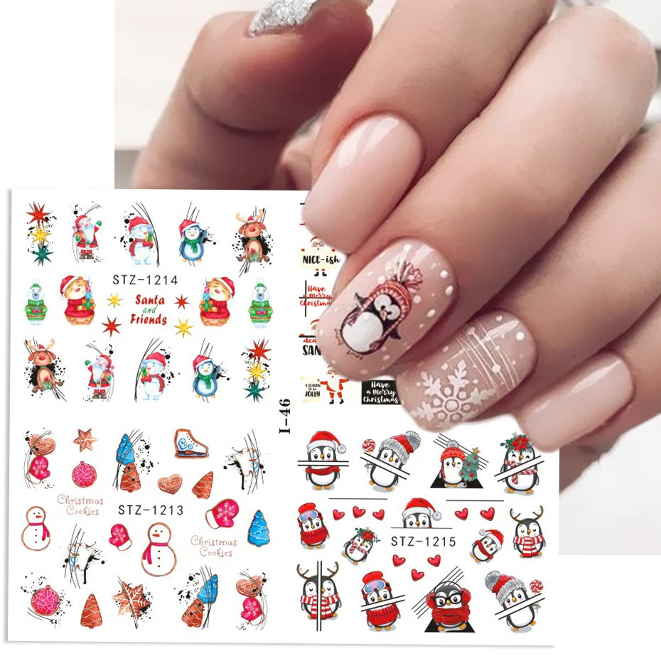 4-in-1 Christmas Flower Nail Stickers Snowflake Cartoon Birds Christmas s Elk Winter Stickers Sliders Year Decoration Handicrafts SAI44-49 241008