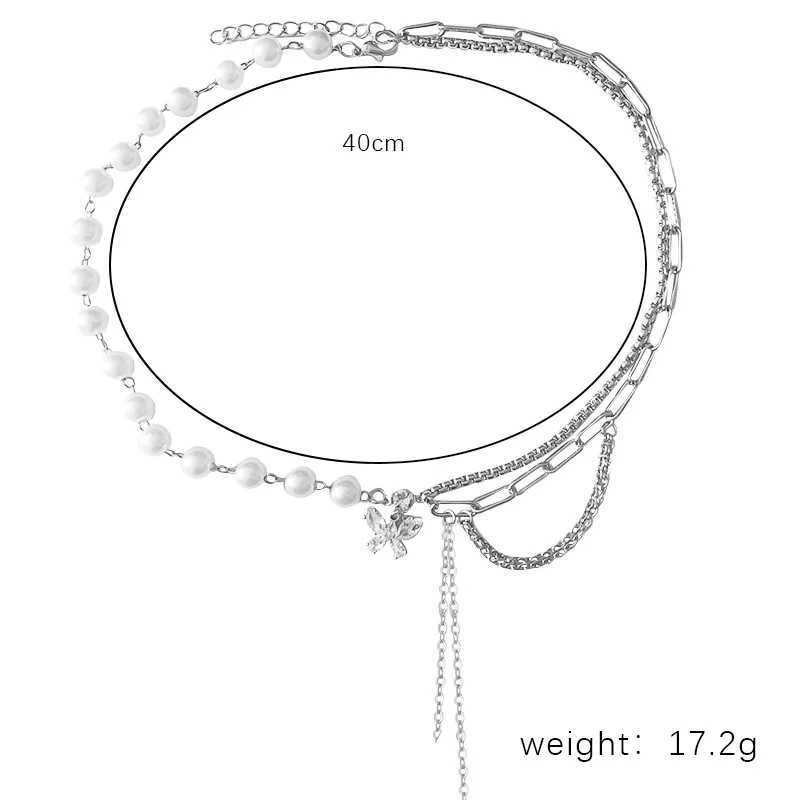 New Shiny Crystal Butterfly Necklace Exquisite Multi-layer Pearl Clavicle Chain Necklaces for Women 2022 Trend Aesthetic JewelryX241009