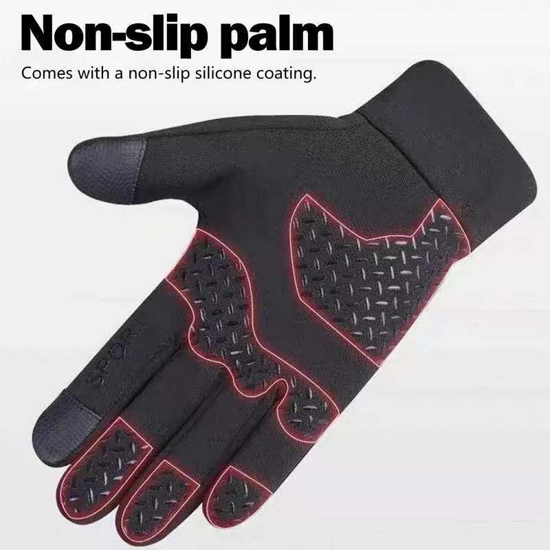 Mens Winter Waterproof Bicycle Gloves Outdoor Sports Skiing Running Motorcycle Touchscreen Wool Gloves Anti slip Warm Full Finger W241009