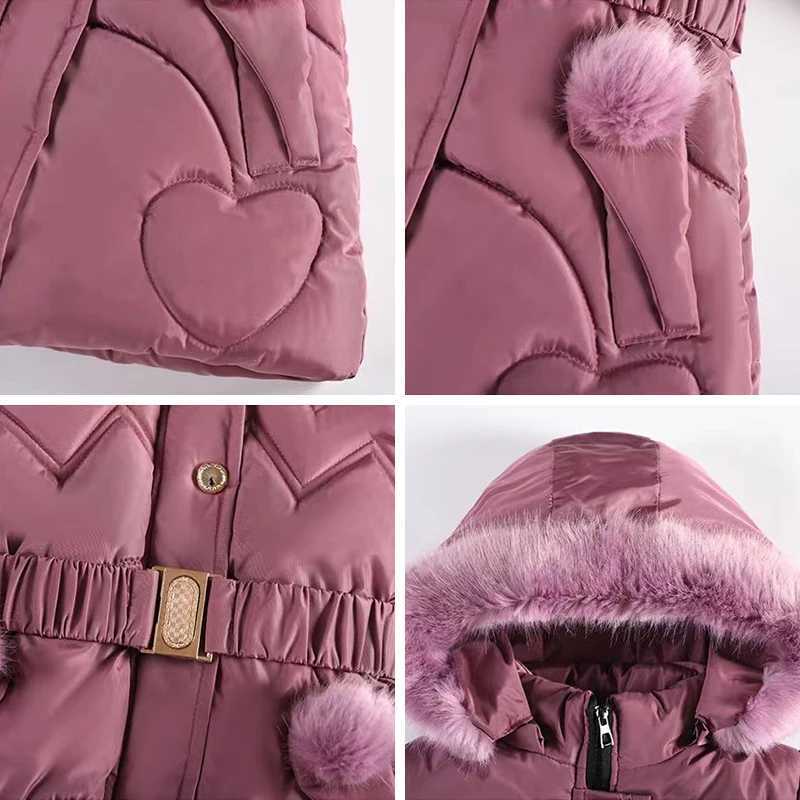 Down Coat New autumn and winter girls jacket fur thick warm little princess jacket hooded zipper fur collar jacket 4 5 6 7 8 9 10 years old H241010