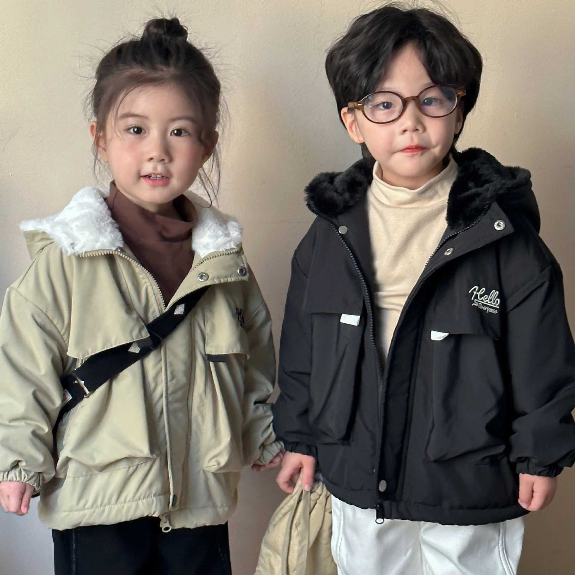 Down Coat 2024 Autumn/Winter Childrens Mens Wear Plush Thick Cotton Quilted Hooded Velvet Mens Wear 1-10 Year Mens Wear H241010