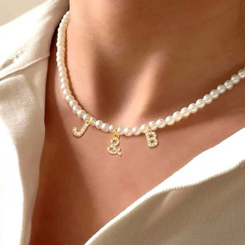 Personalized Initial Letter Necklace With Pearls For Women Customzied Nameplated Pendant Jewelry For Party Wedding EngagementX241009
