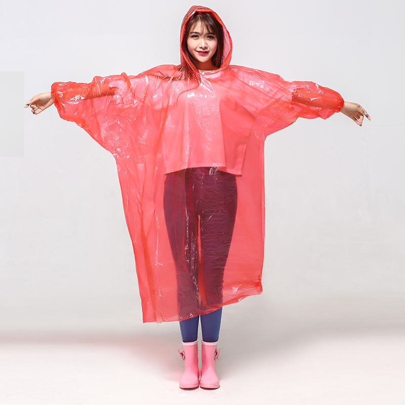 Impermeable disposable PE raincoat long sleeved hooded rainproof EVA raincoat