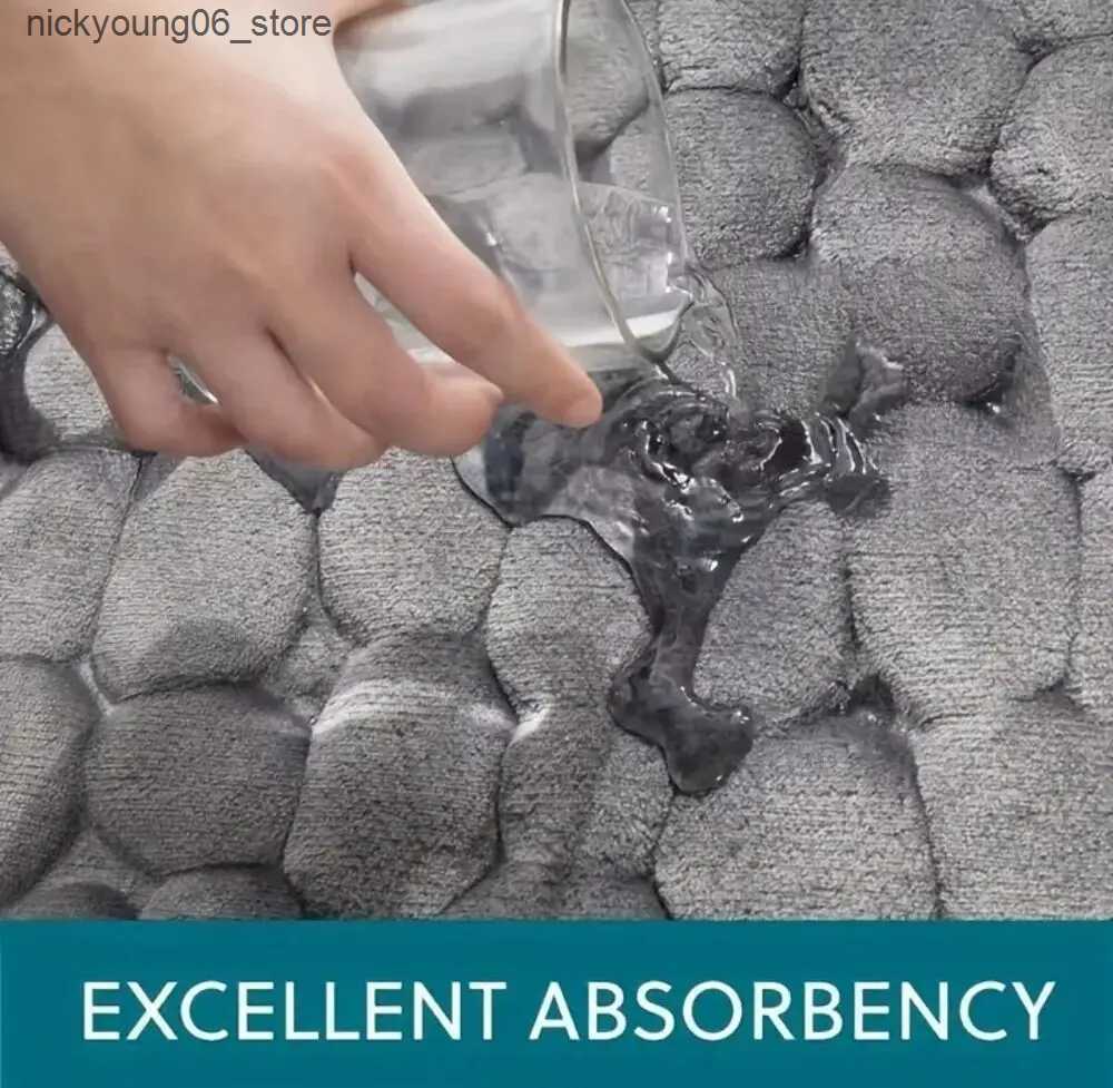 Non-Slip Bath Mats Cobblestone Emed Shower Antislip Mat Super Absorbent Draining Mat Bathroom Carpet Memory Foam Washable Rug Toilet Floor Mat L240910