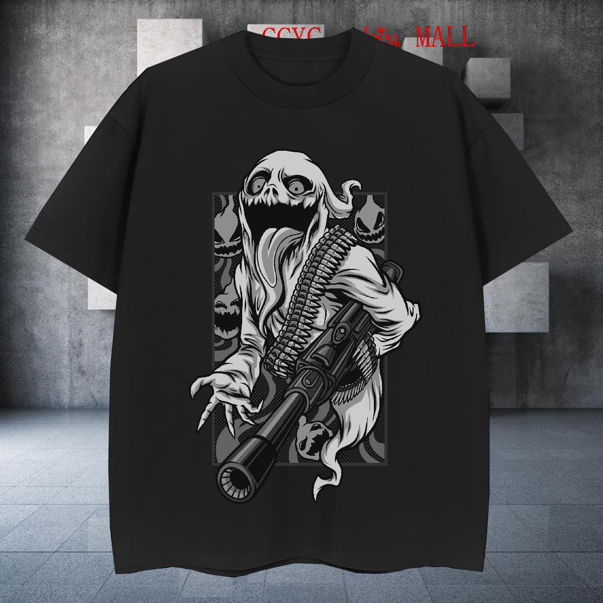 Free Shipping T Shirts Men 230g Cotton skull Beach Graphic Breathable Couples T Shirts DIY Customized Tees