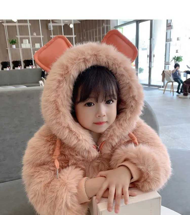 Down Coat 2024 Autumn Winter Baby Womens Artificial Fur Jacket Cute Hoodie Coat Thick Cotton Mat Coat Childrens Clothing H241010