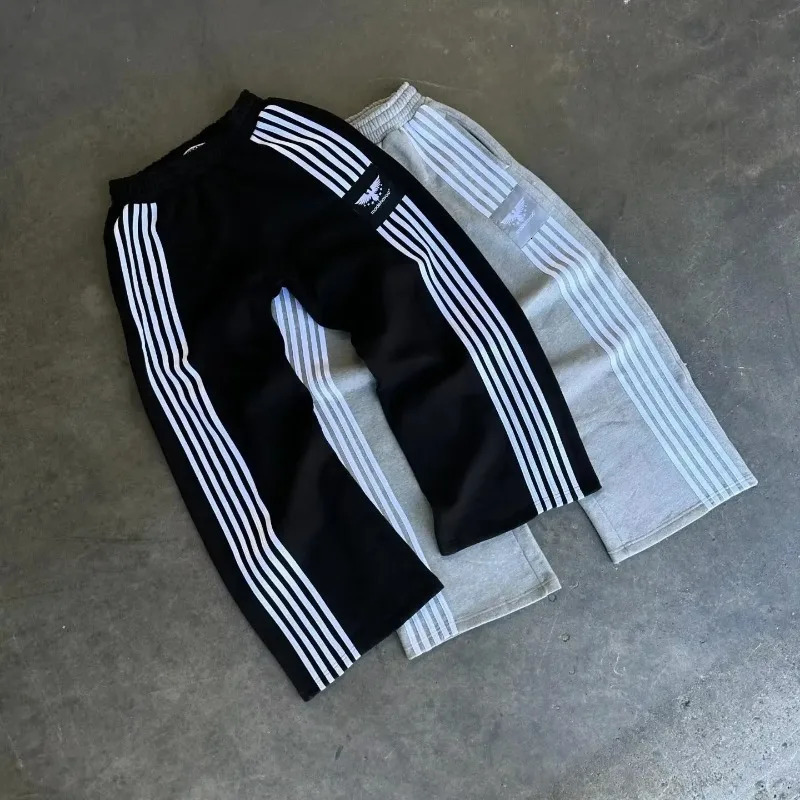 Korean retro striped pants casual Y2K style straight oversized simple loose 241010