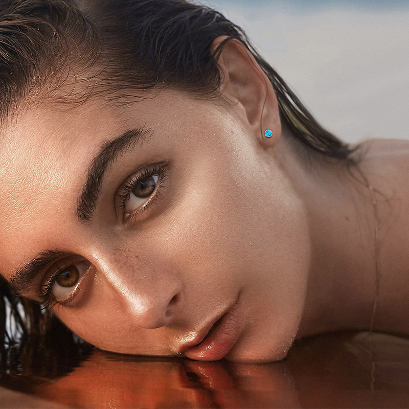 TUPMI Handmade Turquoise Stud Earrings for Sensitive Skin Hypoallergenic Women Flat Back Nap Earrings Studs 20G Screw Back Cartilage Stud Earrings Sil