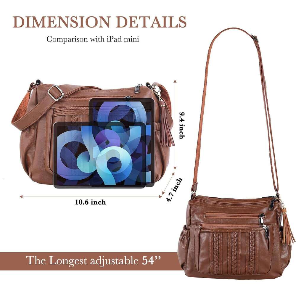 Purses for Women Pocketboo Soft PU Leather Ladies Crossbody Purse Multi Pocket Shoulder Bag