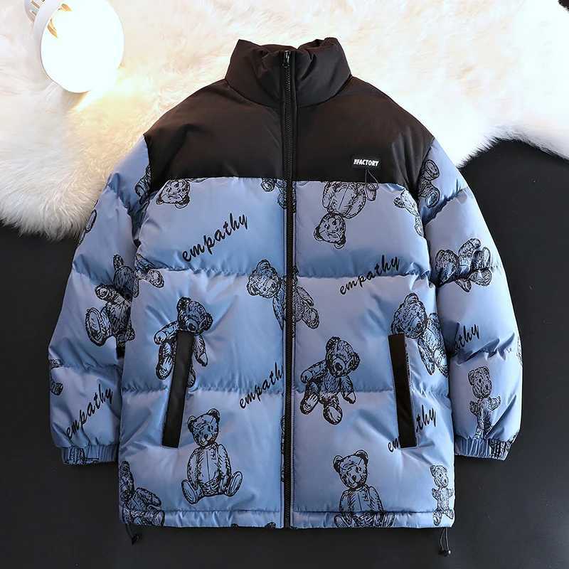 Men's Down Parkas Fashion Cartoon Print Winter Warm Bubble Jacket Windproof Zipper Winter Warm Thicken Parkas Cartoon Print Puffer Jacket for Men