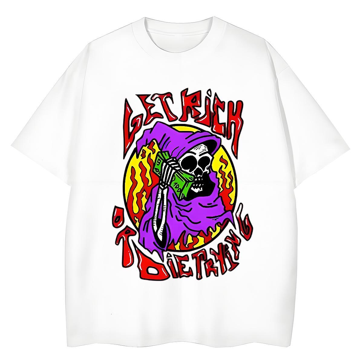 Loose Fit Mens T Shirts 230g 100% Cotton skull Casual Black White Breathable Soft Tshirt for Man Woman Designer Fashion Wear