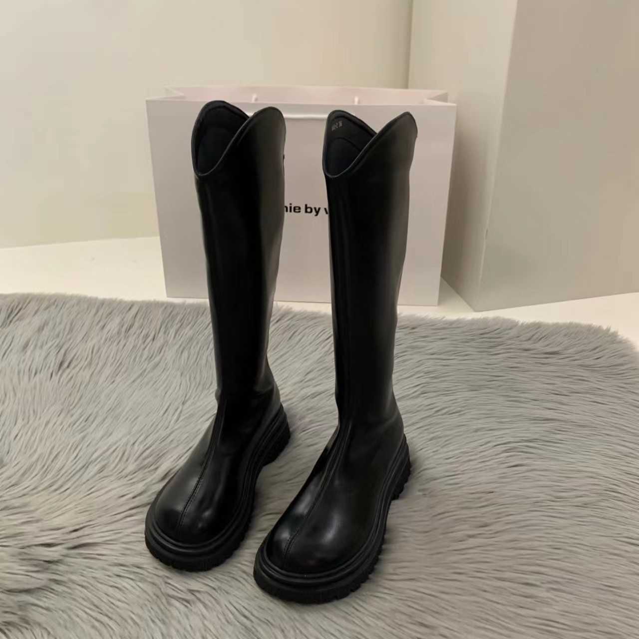 V-neck Knee Thigh High Heel Boots For Women Autumn Thick Soled Fashion Boots Slim White Long Martin Boots High Knight Boots 240826