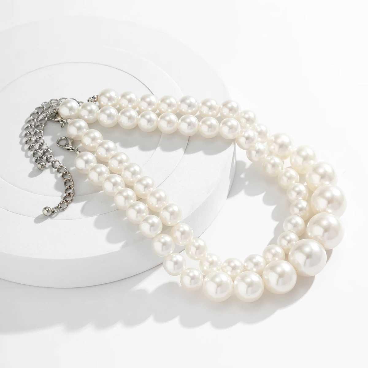 2Pcs/Set Exaggerated Big Imitation Pearl Clavicle Chain Necklace for Women Wed Bridal Goth Beads Choker Grunge Jewelry SteampunkX241009