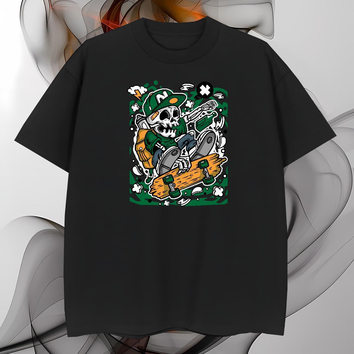 Loose T Shirt For Man 230g Pure Cotton skull Summer Casual White Plus Size Breathable Men Tops Tees 2024 Summer Clothes