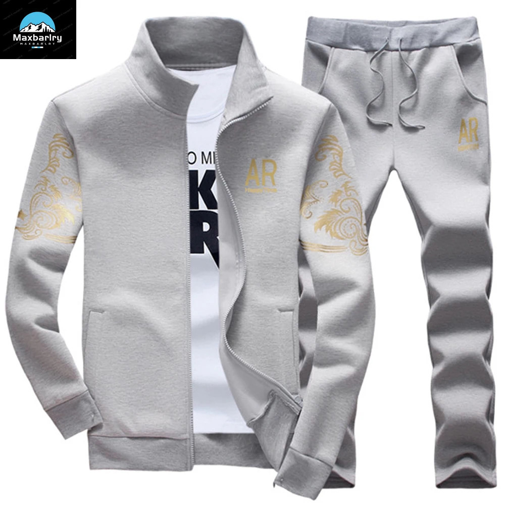 Mens Track Wear Wool Jacket and Sports Pants 2-piece Set Spring and Autumn Sports Wear Long Sleeve Set Mens Warm Sports Wear 240927