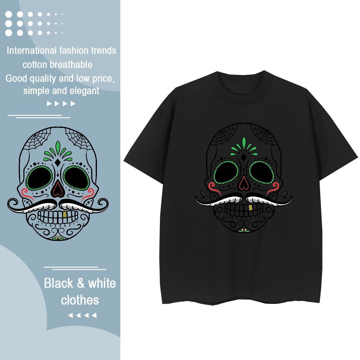 TOP Quality T-Shirts for Men 230g Pure Cotton skull Beach Custom Print Plus Size Breathable Soft Couples T Shirts Factory Direct Tee Shirt