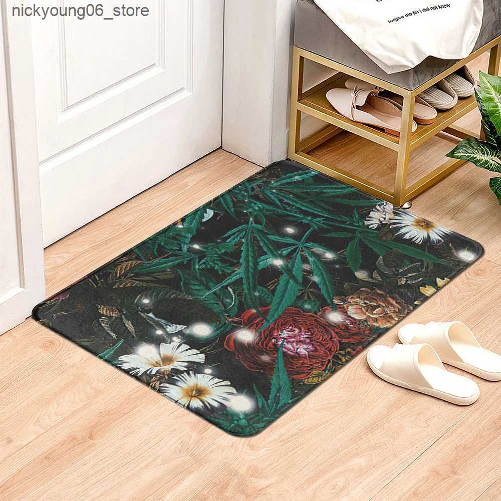 Non-Slip Bath Mats Beautiful Flowers Entrance Door Floor Mat Door Mat Non-Slip Foot Pad Home Welcome Carpet For Hallway Bath Kitchen Doormat L240910