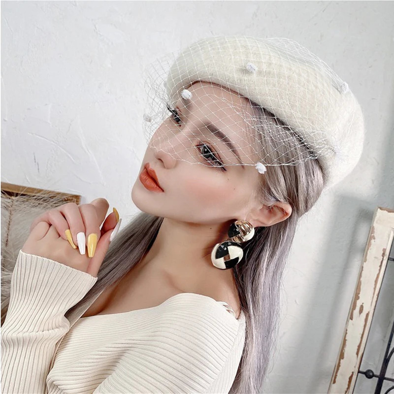 USPOP Womens Hats Winter Thick Wool Berets Adjustable Size Solid Color Vintage Mesh Yarn Beret Hat 241009