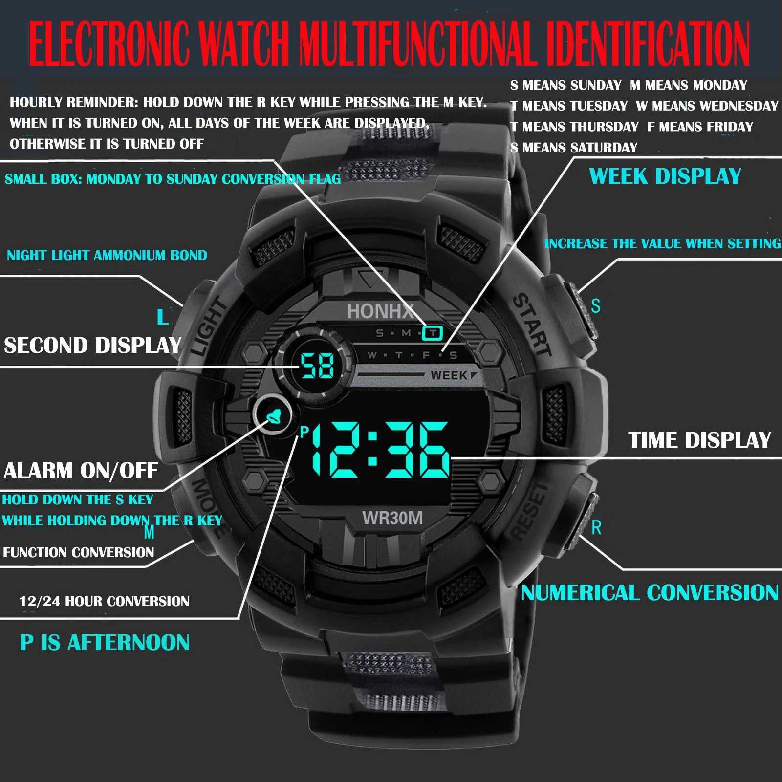 Men Watch Military Big Number Watch 2022 Popular Fitness Sports Watch Shockproof Waterproof Multi-function Outdoor Digital WatchX241010
