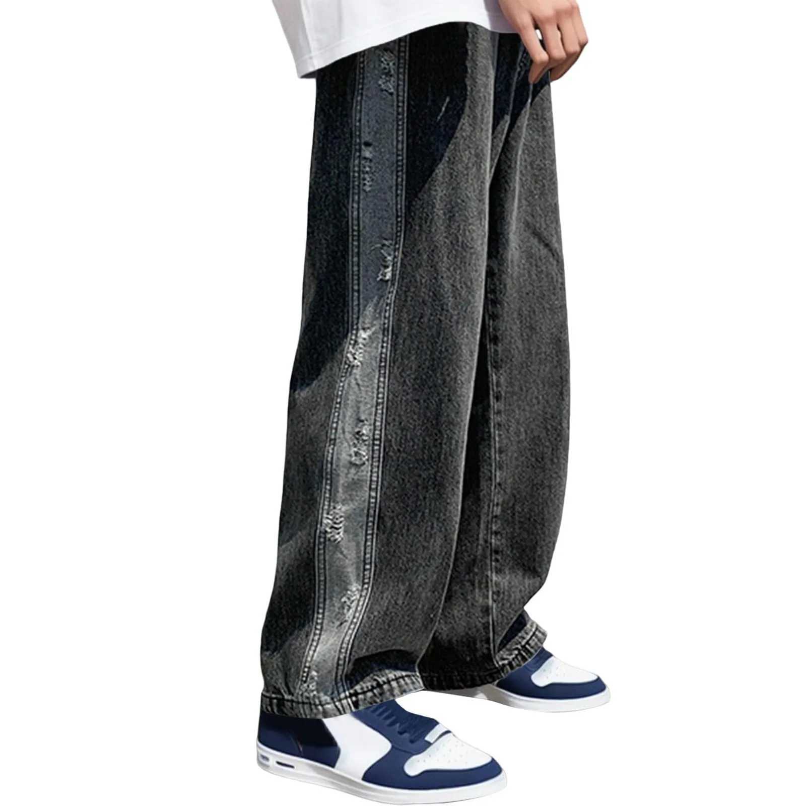 MenS Casual Jeans American Grunge High Street Pants Y2k Men Jeans Solid Denim Trousers Wide Leg StraightX241009