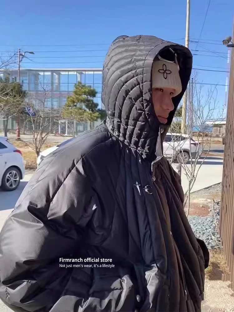 Men's Down Parkas Firmranch New Star Moon Metal Buckle Black Hooded Puffer Jackets For Men Women Strtwear Full Zip Up Down Coat Winter Parkas Y24